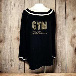 Les Copains Gym Black Knit Sweater Cotton Blend L Gold Embellished Logo Italy
